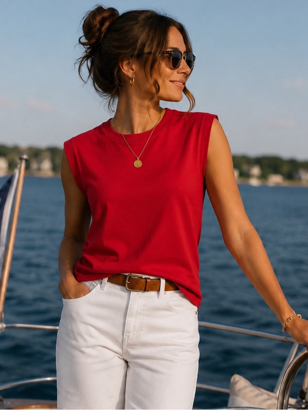 Talbots Red Sleeveless Crewneck Tank Top